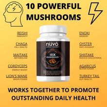Load image into Gallery viewer, Mushroom Supplement to Boost Immunity and Energy - 10X Mushroom Complex with Reishi, Lions Mane, Shitake Chaga - Nootropic - Made in USA 30 Day