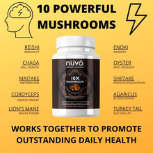 Load image into Gallery viewer, Mushroom Supplement to Boost Immunity and Energy - 10X Mushroom Complex with Reishi, Lions Mane, Shitake Chaga - Nootropic - Made in USA 30 Day
